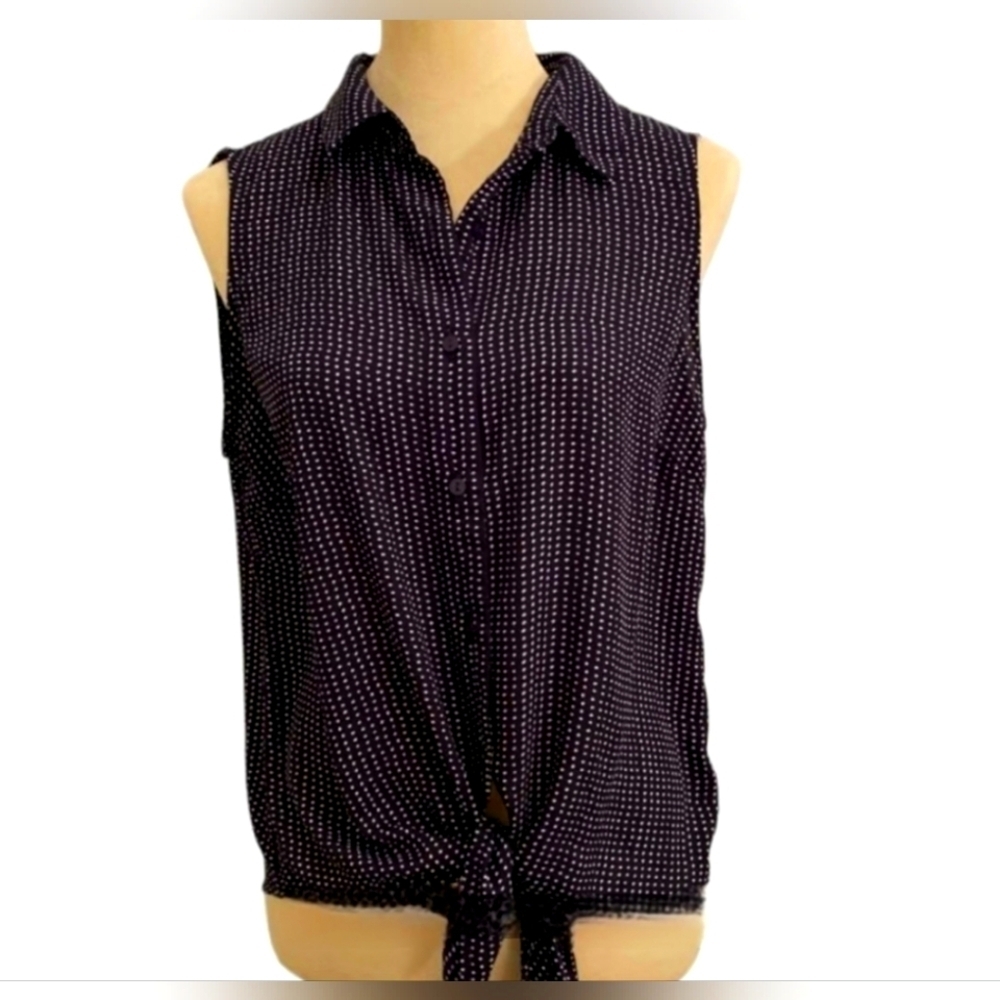 NWOT | Adrianna Papell | Women's Sleeveless, Tie-Front, Button Down Blouse | L